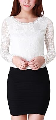 Chemisier en dentelle transparente à manches longues et broderie florale pour femme