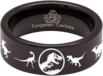 Bague en carbure de tungstène motif dinosaure de 8 mm pour anniversaire