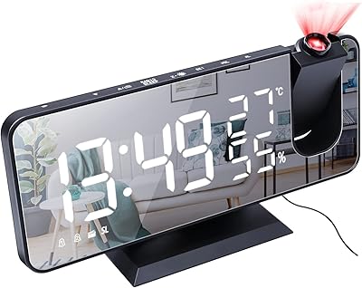 Réveil numérique, radio fm, projection, miroir, affichage de la température et de l'humidité