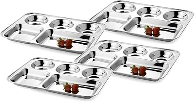Ensemble d'assiettes thali rectangulaires en acier inoxydable india big shop composé de 5