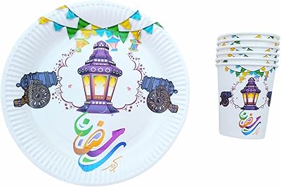 Assiettes et tasses de vaisselle jetables ramadan 12 pièces fam - ensemble d'assiettes
