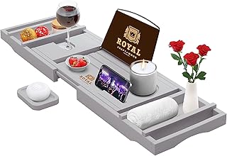 Plateau de bain de luxe en bambou royal craftwood avec porte-livre et porte-boissons
