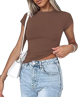 T-shirt basique à manches courtes pour femme chemise ajustée unie y2k pour l'été