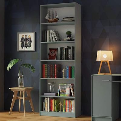 Bibliothèque madisa avec 6 étagères de rangement et de présentation, bois, 71 l