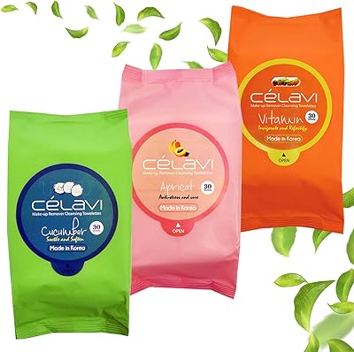 Lingettes démaquillantes selavi, 30 pièces (paquet de 3) (pricot/vitamine/concombre)