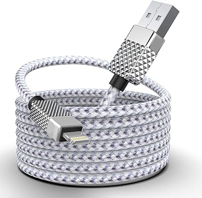 Cordon de chargeur iphone extra long de 5 m/16 pieds, [certifié mfi] câble de chargement lightning usb a recouvert de nylon pour iphone 12/11/11 pro/11 pro max/xs/xs max/xr/ x/8/8 plus/7/7 plus/6/6 plus/5/se, argent. Gagnez du temps et de l'argent avec Diaytar