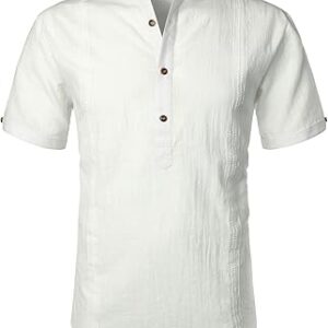 Chemise henley décontractée en coton et lin à manches courtes et col rayé léger pour hommes. Gagnez du temps et de l'argent avec Diaytar