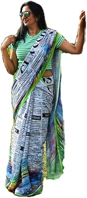 Sari en soie et coton, imprimé sur papier journal en coton et lin