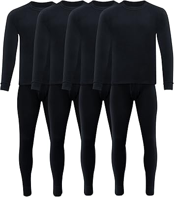 Sous-vêtements thermiques pour hommes, ensemble 4 pièces en coton doux à manches longues