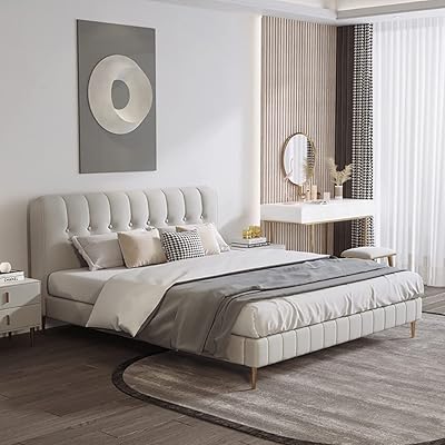 Cadre de lit rembourré en velours et bois d'érable, king, queen size, sommier