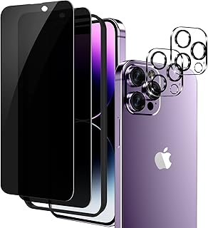 Protecteur d'écran de confidentialité pour iphone 14 pro + 2 pièces protecteur d'objectif