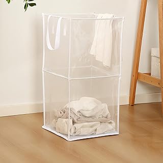 Panier à vêtements de 72 l, panier à linge pliable à grille blanche