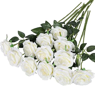12 fleurs artificielles, 23,6" fleurs en soie réalistes rouge/bleu/rose/blanc bouquet de fleurs artificielles