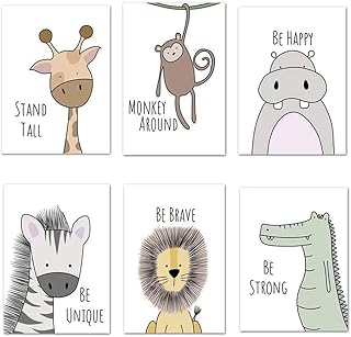 Kastwave lot de 6 photos d'animaux pour chambre de bébé, affiche garçon fille