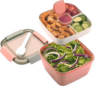 Haolihao boîte à déjeuner bento en plastique double couche, petite boîte à salade