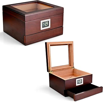 Boîte à cigares rétro en bois de cèdre cigarlounge avec hygromètre électronique pouvant