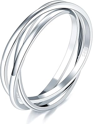 Bague en argent sterling 925 buru trois rangées d'anneaux en argent entrelacés