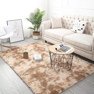 Tapis peluche doux tie-dye a omert - kaki, 140 x 200 cm