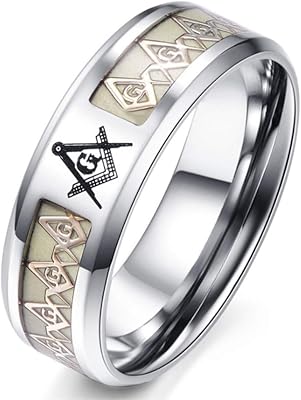 Bague maçonnique pour homme en acier inoxydable 8 mm qui brille dans le noir,