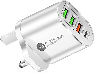 Chargeur mural elonsee 36w pd usb c, adaptateur secteur multiport pour quick charge