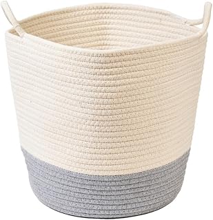 Panier en corde de coton home smiths, blanc et gris clair, profondeur 30