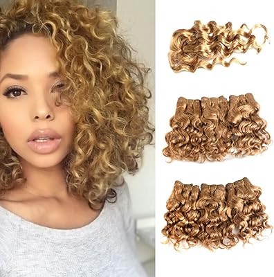 Extensions de cheveux humains brésiliens naturels blond foncé - faisceaux de cheveux courts