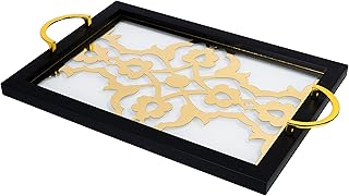Plateau décoratif torex avec motif géométrique élégant et poignées dorées pièce maîtresse