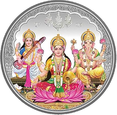 Caratcafe 999 pureté 25 grammes trimurti puja pièce d'argent taille