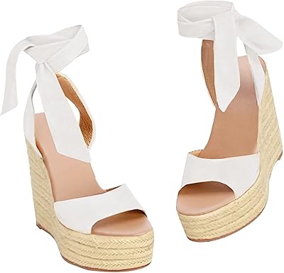 Sandales espadrilles à bout ouvert pour femme avec lacets et bride à la cheville