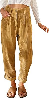 Pantalon en velours côtelé pour femme, pantalon décontracté taille haute, jambe droite, ample