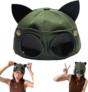 Goodrun chapeau de pilote d'aviateur rétro avec oreilles de chat et lunettes
