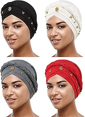 Turban pour femme yakdon, 4 pièces de chapeau turban africain en perles, chapeau