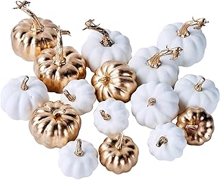Ensemble de 16 citrouilles artificielles assorties récolte d'automne plaquées blanches et dorées
