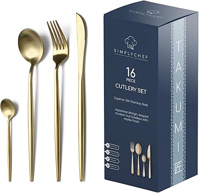 Ensemble de couverts dorés 16 pièces | coffret cadeau de couverts en argent