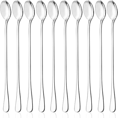 Cuillère à thé glacé à long manche de 9", lot de 10 cuillères