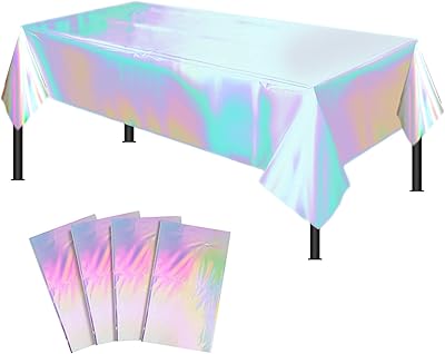 Paquet de 4 nappes en plastique irisées, couvertures de table rectangulaires brillantes jetables