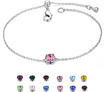 Bracelet avec pierre de naissance plaqué or blanc serti de zircones cubiques réglables