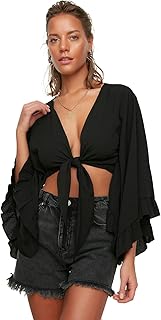 Chemisier en viscose trendyol pour femme avec détails à volants sur les manches