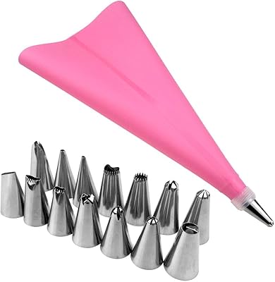Ensemble de 16 poches à pâtisserie en silicone rose avec douilles à glaçage