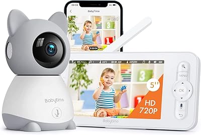 Moniteur bébé babytime avec caméra et audio, moniteur vidéo 1080p, écran couleur 5"