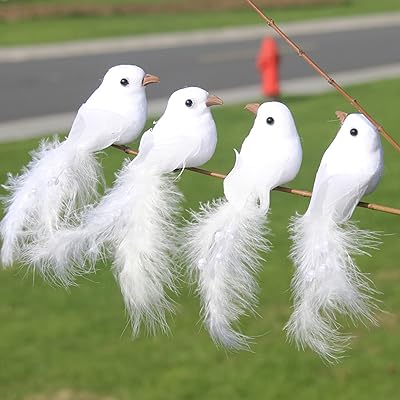 8 pièces de mini oiseaux blancs en mousse artificielle, décoration de colombes blanches