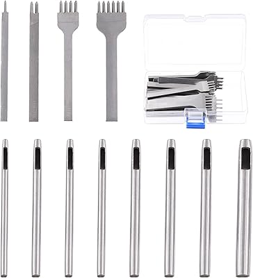 Swpeet 12 pièces ensemble de perforatrices en cuir comprenant 4 poinçon