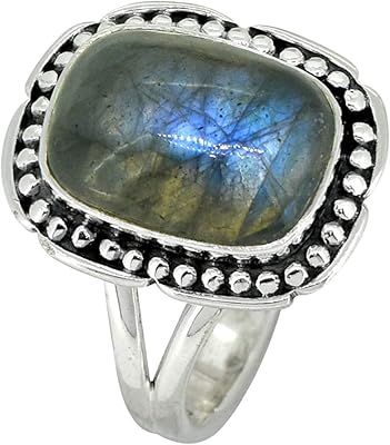 Bague en argent sterling 925 avec labradorite de feu