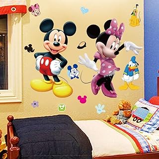 Sticker mural mickey et minnie mouse pour décoration de chambre d'enfant, dessin animé