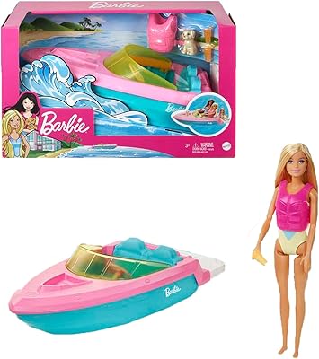 Ensemble de jeu poupée barbie et bateau avec chiot gilet de sauvetage