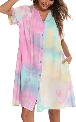 Robe de nuit en coton à manches courtes et boutons sur le devant