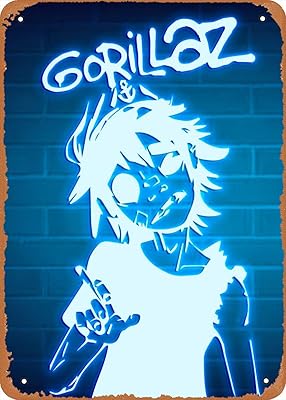 Affiche eicoco music gorillaz neon 3 en métal, 8\" x 12\", décoration murale