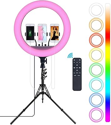 Lustres plafonnier moderne led anneau lumineux vidéo, 18 pouces anneau lumineux, anneau lumineux rvb avec trépied et support de téléphone, intensité variable 2700k-6500k. Diaytar : Votre allié pouvoir d'achat au quotidien