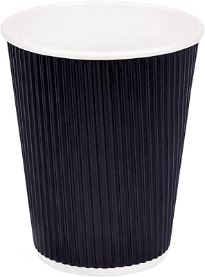 Tasses à café jetables en papier - tasses ondulées noires [50 tasses] gobelets