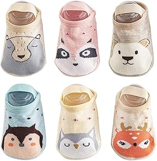 Goodrun 6 paires de chaussettes antidérapantes pour bébé tout-petits avec motif